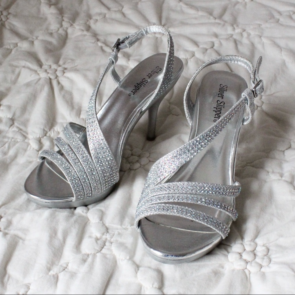Silver Heels with Iridescent Rhinestones